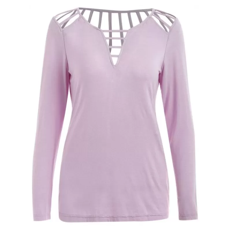 Long Sleeve Ladder Cut Out Tee - Mauve
