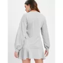Long Sleeve Ruffled Trim Dress - Light Gray