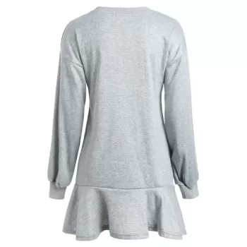 Long Sleeve Ruffled Trim Dress - Light Gray