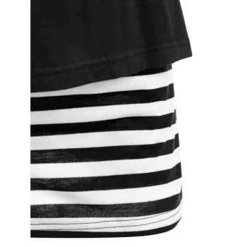 Long leeve triped Panel Plain T-shirt - Black