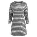 Long Sleeve Striped Print Casual Dress - Gray