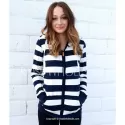 Long Sleeve Striped Zippered Women's Hoodie - Blue And White