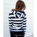 Long Sleeve Striped Zippered Women's Hoodie - Blue And White