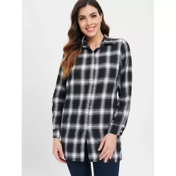Long leeve Tartan hirt - Black