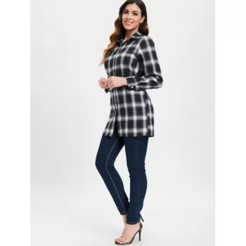 Long leeve Tartan hirt - Black