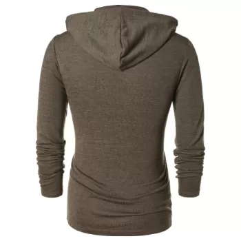Long Sleeve Zipper Drawstring Hoodie - Taupe