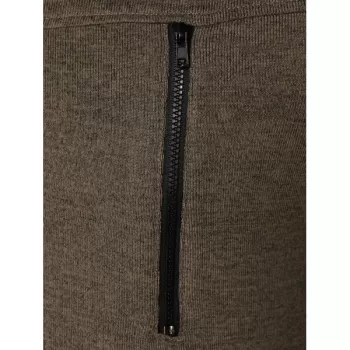 Long Sleeve Zipper Drawstring Hoodie - Taupe