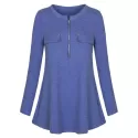 Long Sleeve Zipper Tunic T-shirt - Blue