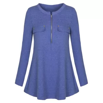 Long Sleeve Zipper Tunic T-shirt - Blue
