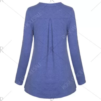 Long Sleeve Zipper Tunic T-shirt - Blue