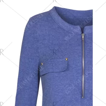 Long Sleeve Zipper Tunic T-shirt - Blue