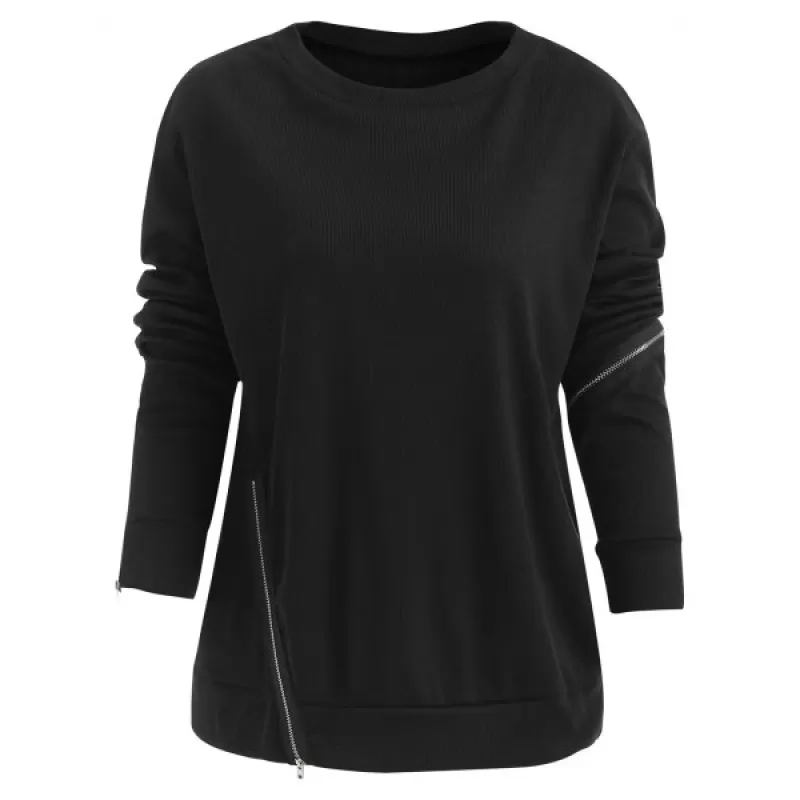 Long Sleeve Zippers Sweatshirt - Black