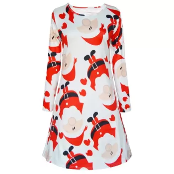 Long Sleeves Christmas Santa Dress - White