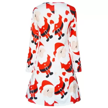Long Sleeves Christmas Santa Dress - White
