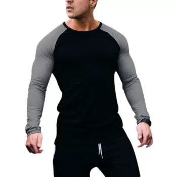 Long Sleeves Slim Fit Panel Short - Black