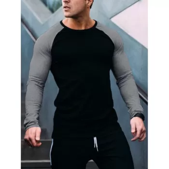 Long Sleeves Slim Fit Panel Short - Black