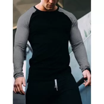 Long Sleeves Slim Fit Panel Short - Black