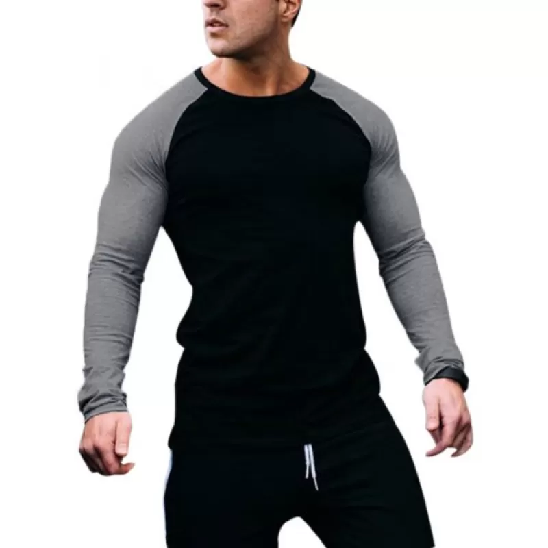 Long Sleeves Slim Fit Panel Short - Black