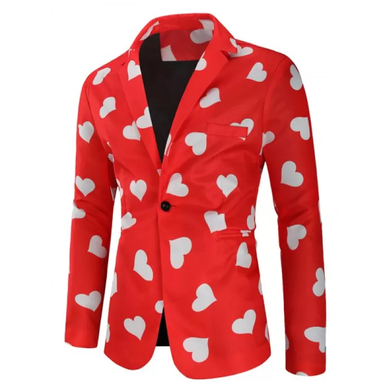 Love Heart Print Valentine's Day Casual Blazer -