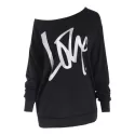 Love Pattern Dropped Shoulder Sweatshirt - Black