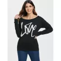 Love Pattern Dropped Shoulder Sweatshirt - Black