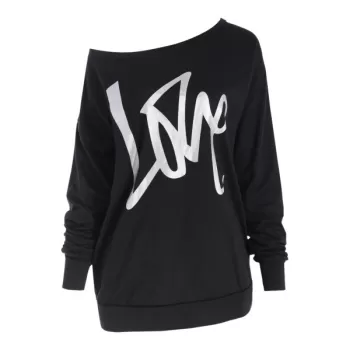 Love Pattern Dropped Shoulder Sweatshirt - Black