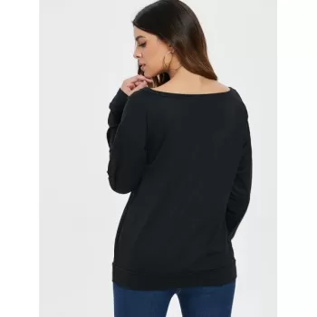 Love Pattern Dropped Shoulder Sweatshirt - Black