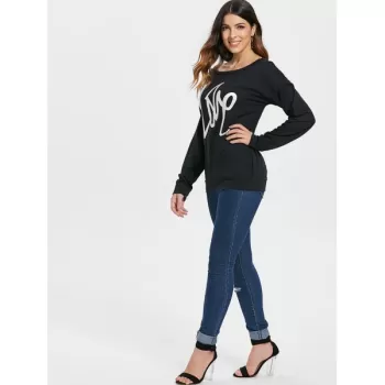 Love Pattern Dropped Shoulder Sweatshirt - Black