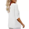 Low Cut Button Up Roll Up leeve Blouse - White
