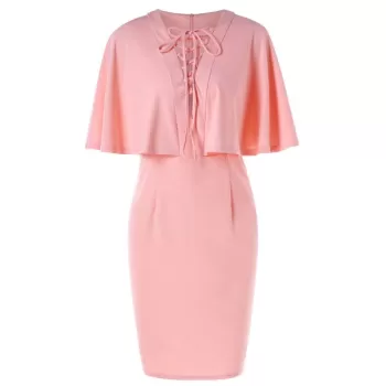 Low Cut Slim Fit Dress with Flounce - Light Pink