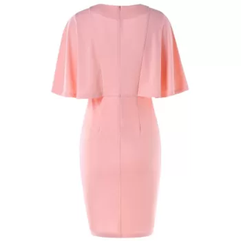Low Cut Slim Fit Dress with Flounce - Light Pink