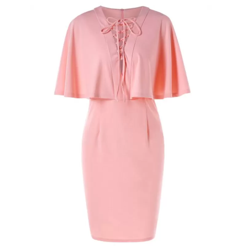 Low Cut Slim Fit Dress with Flounce - Light Pink