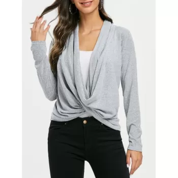 Marled Convertible Draped Cardigan - Gray Cloud