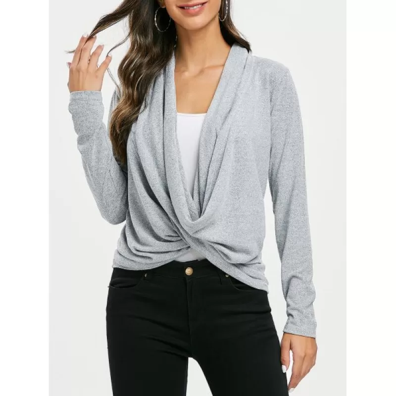 Marled Convertible Draped Cardigan - Gray Cloud