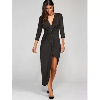 Maxi Prom Asymmetrical Knotted Bodycon Dress - Black