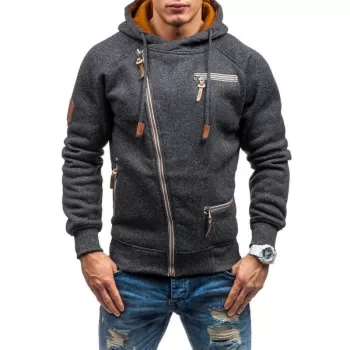 Men Hooded weater Personality ide Zipper Black Gray - Gray