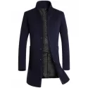 Men's  Autumn and Winter Woolen Single Row Buckle Long Slim Coat - Gray