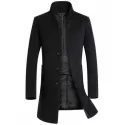 Men's  Autumn and Winter Woolen Single Row Buckle Long Slim Coat - Gray