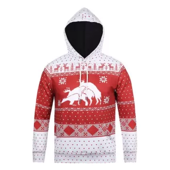 Men's Creative Personality Deer 3D Christmas Carnival Hoodie - Valentine Red