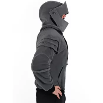 Men's Hoodie Retro Elbows Drawstring Solid Color - Dark Gray