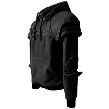 Men's Hoodie Retro Elbows Drawstring Solid Color - Dark Gray