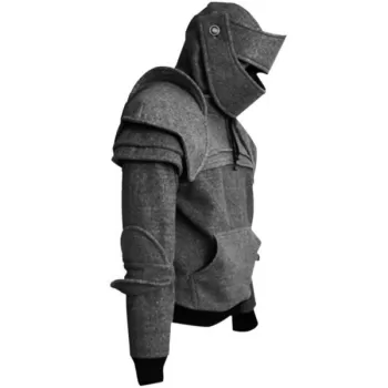 Men's Hoodie Retro Elbows Drawstring Solid Color - Dark Gray