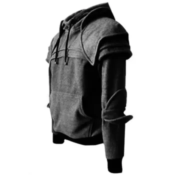 Men's Hoodie Retro Elbows Drawstring Solid Color - Dark Gray