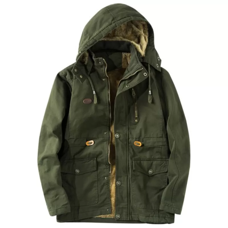 Men's Parka Casual Middle-aged Cotton - Army Green