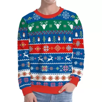 erry Christmas Sweatshirt Couple Hoodies Round Neck Sweater Lovers Clothing - Blue