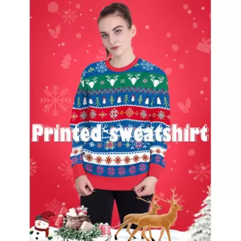 erry Christmas Sweatshirt Couple Hoodies Round Neck Sweater Lovers Clothing - Blue