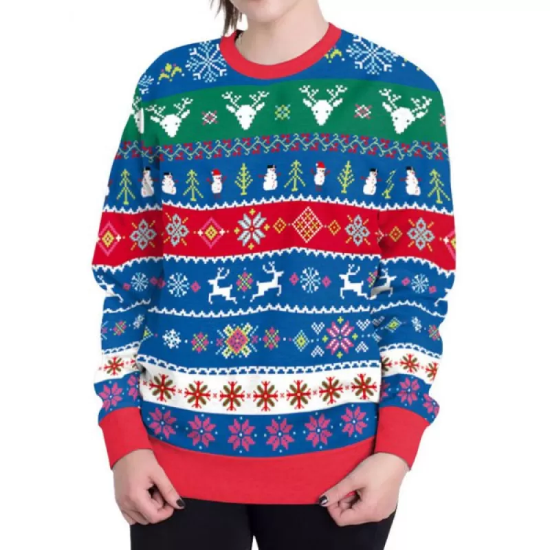 erry Christmas Sweatshirt Couple Hoodies Round Neck Sweater Lovers Clothing - Blue