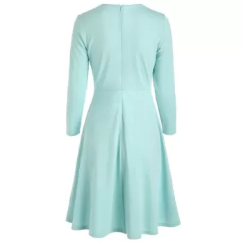 Mesh Insert Butterfly Embroidered Flare Dress - Coral Blue