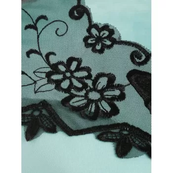 Mesh Insert Butterfly Embroidered Flare Dress - Coral Blue