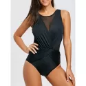 Mesh Insert urplice One Piece wimsuit - Black